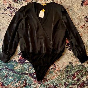 Eloquii Refinery29 Black Satin Bodysuit